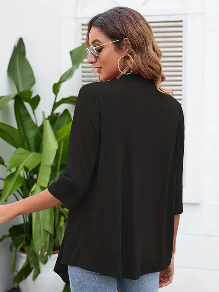 Plus Size Open-Front Cardigan with 3/4 Sleeves