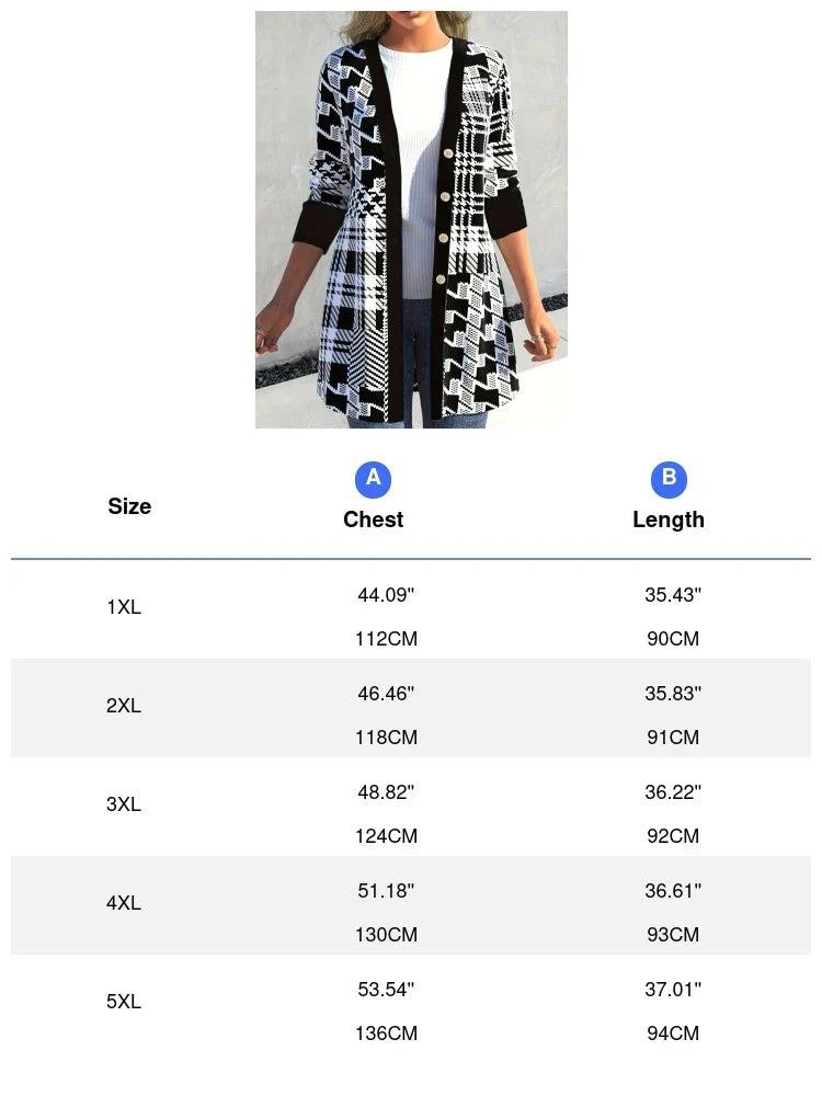 Plus Size Geometric Print Button-Up Cardigan