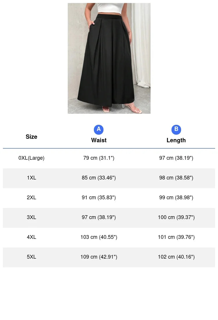 Plus Size Black Pleated Maxi Skirt with Elastic Waist