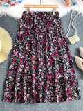 Plus Size Floral Print A-Line Midi Skirt