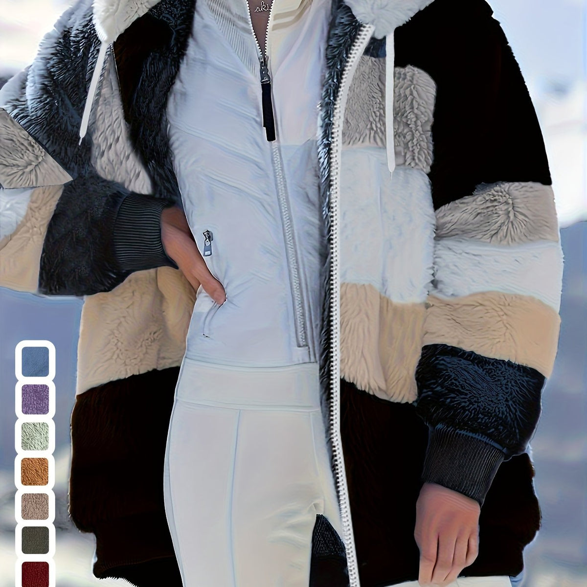 Plus Size Hooded Zip-Up Fleece Jacket with Pockets