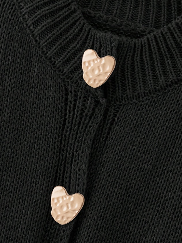 Plus Size Heart Button Crew Neck Cardigan