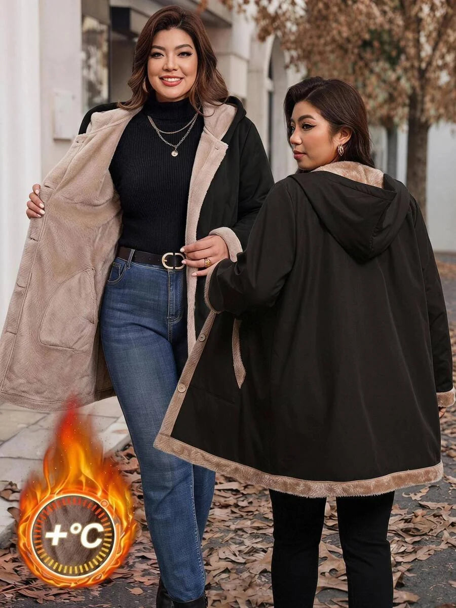 Plus Size Longline Knit Hoodie with Pockets