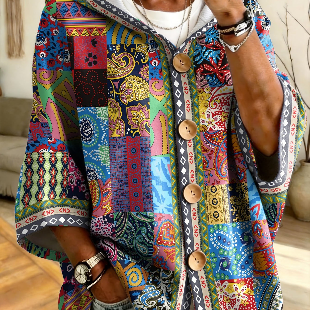 Plus Size Paisley Print Hooded Cardigan