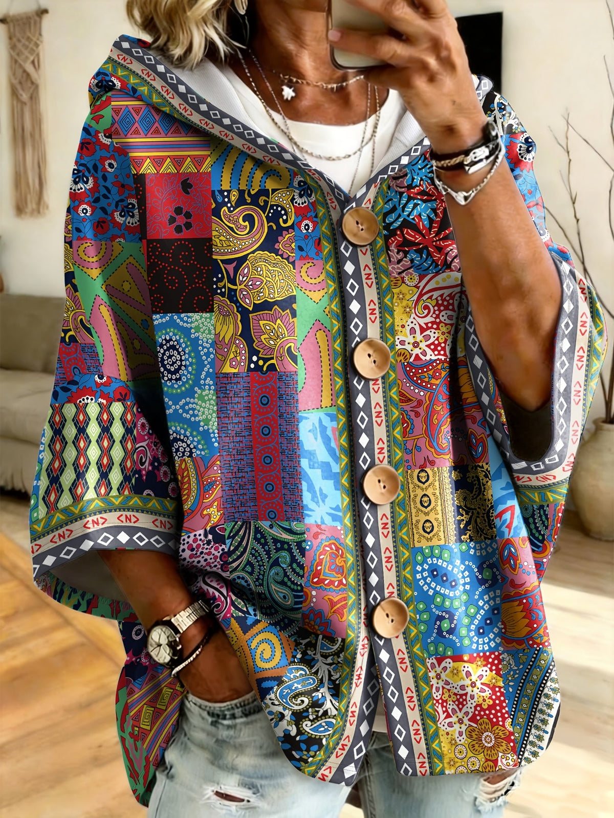 Plus Size Paisley Print Hooded Cardigan