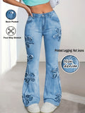 Plus Size Faux Denim Print Stretch Trousers
