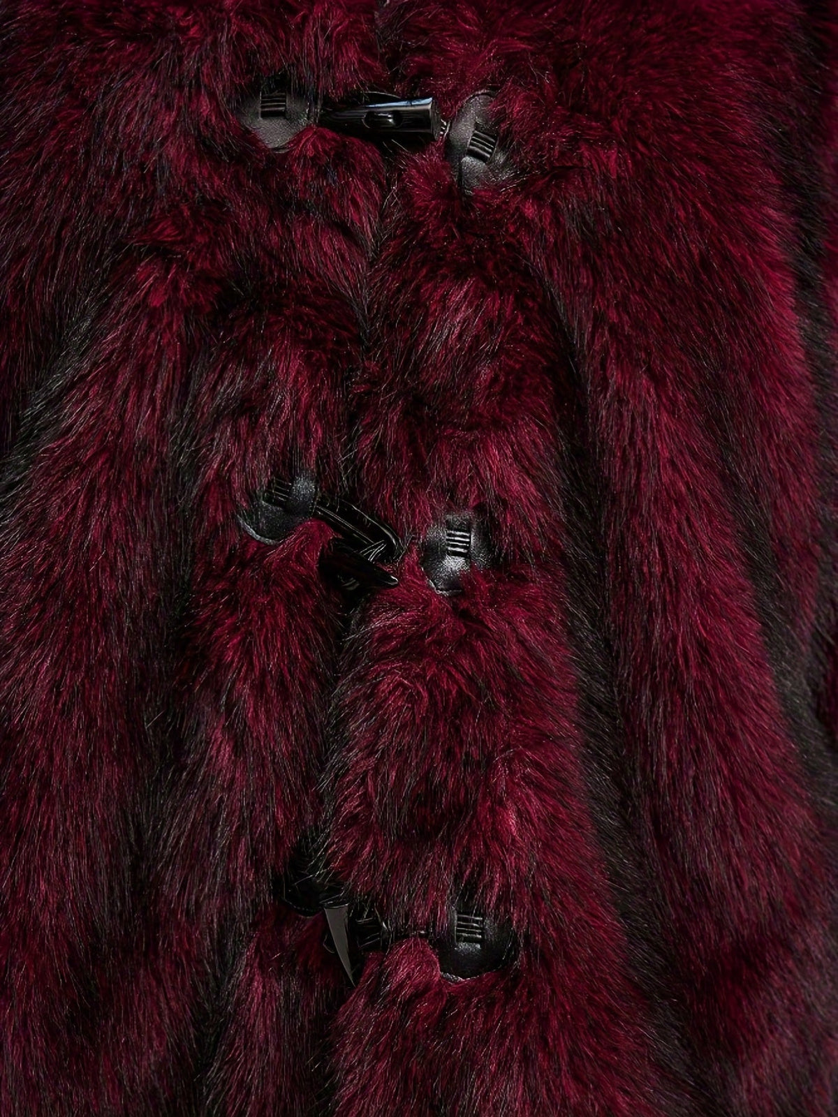 Plus Size Deep Red Faux Fur Jacket with Toggle Fastenings