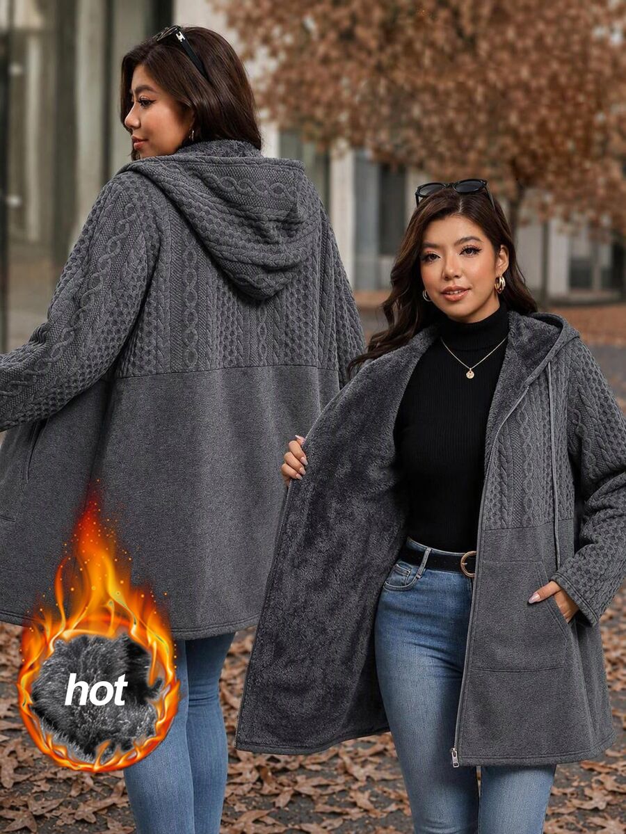 Plus Size Longline Knit Hoodie with Pockets