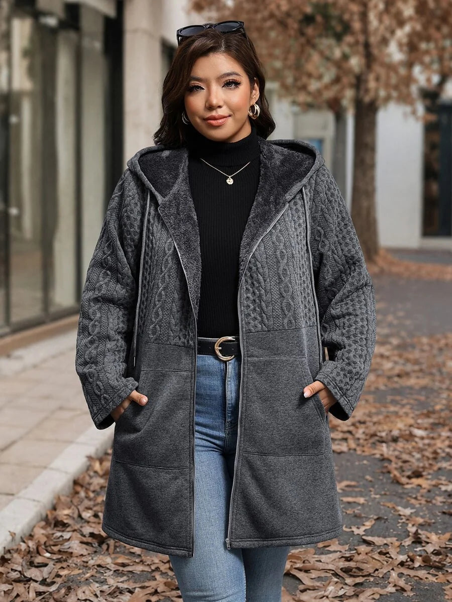 Plus Size Longline Knit Hoodie with Pockets