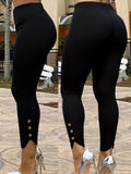 Plus Size Black Split Hem Stretch Leggings