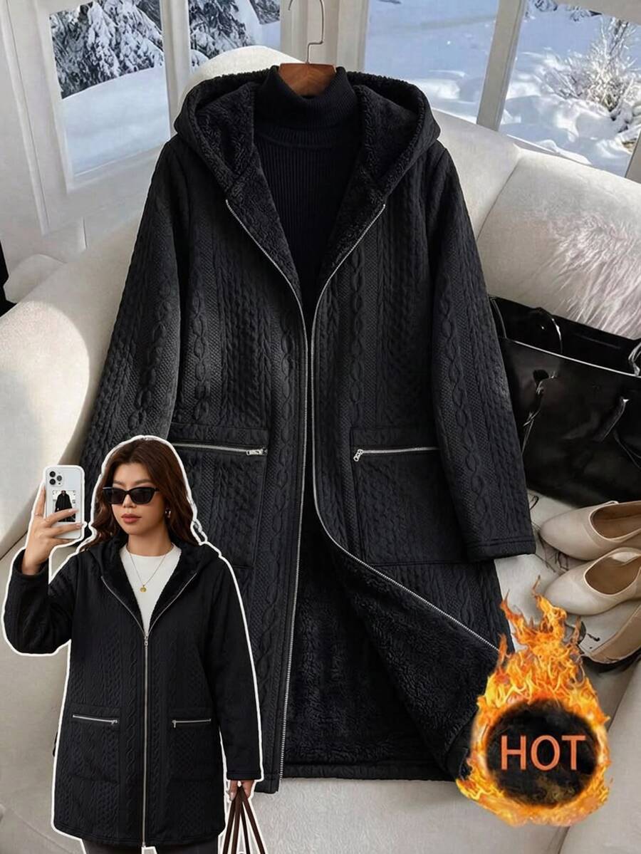 Plus Size Longline Knit Hoodie with Pockets