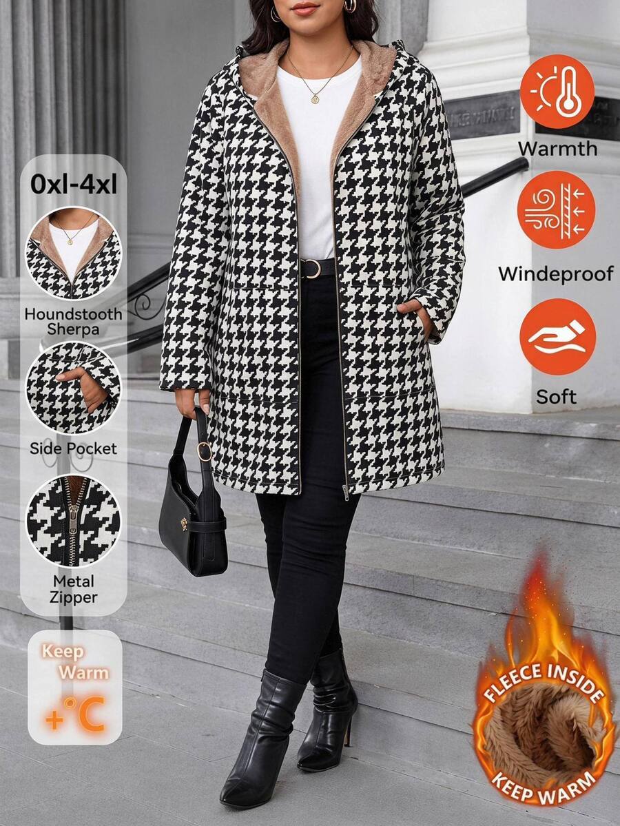Plus Size Longline Knit Hoodie with Pockets