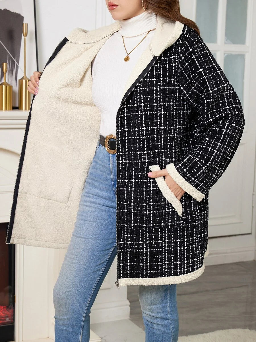 Plus Size Longline Knit Hoodie with Pockets