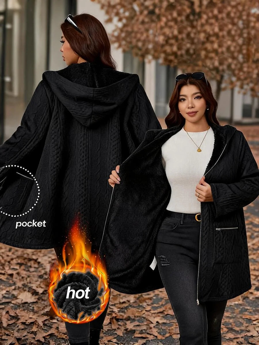 Plus Size Longline Knit Hoodie with Pockets