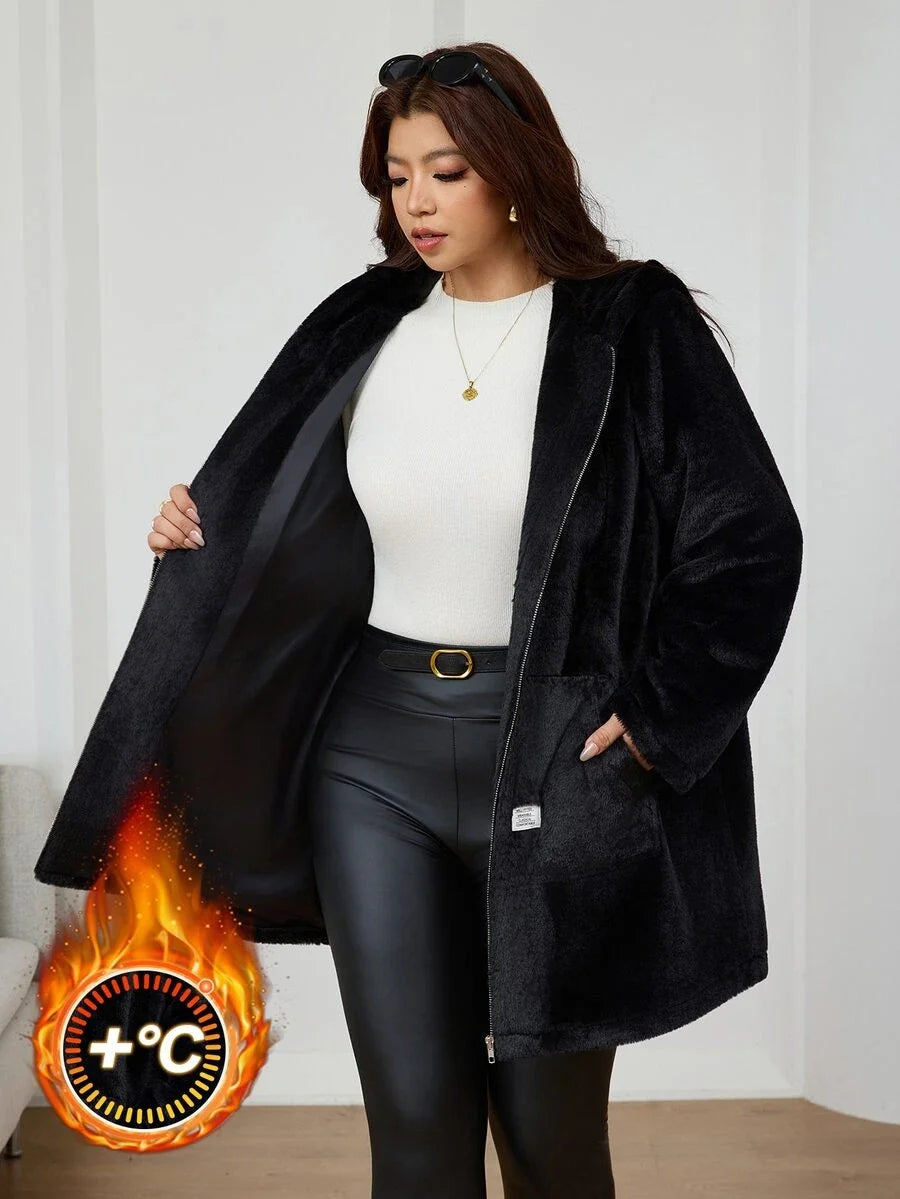 Plus Size Longline Knit Hoodie with Pockets
