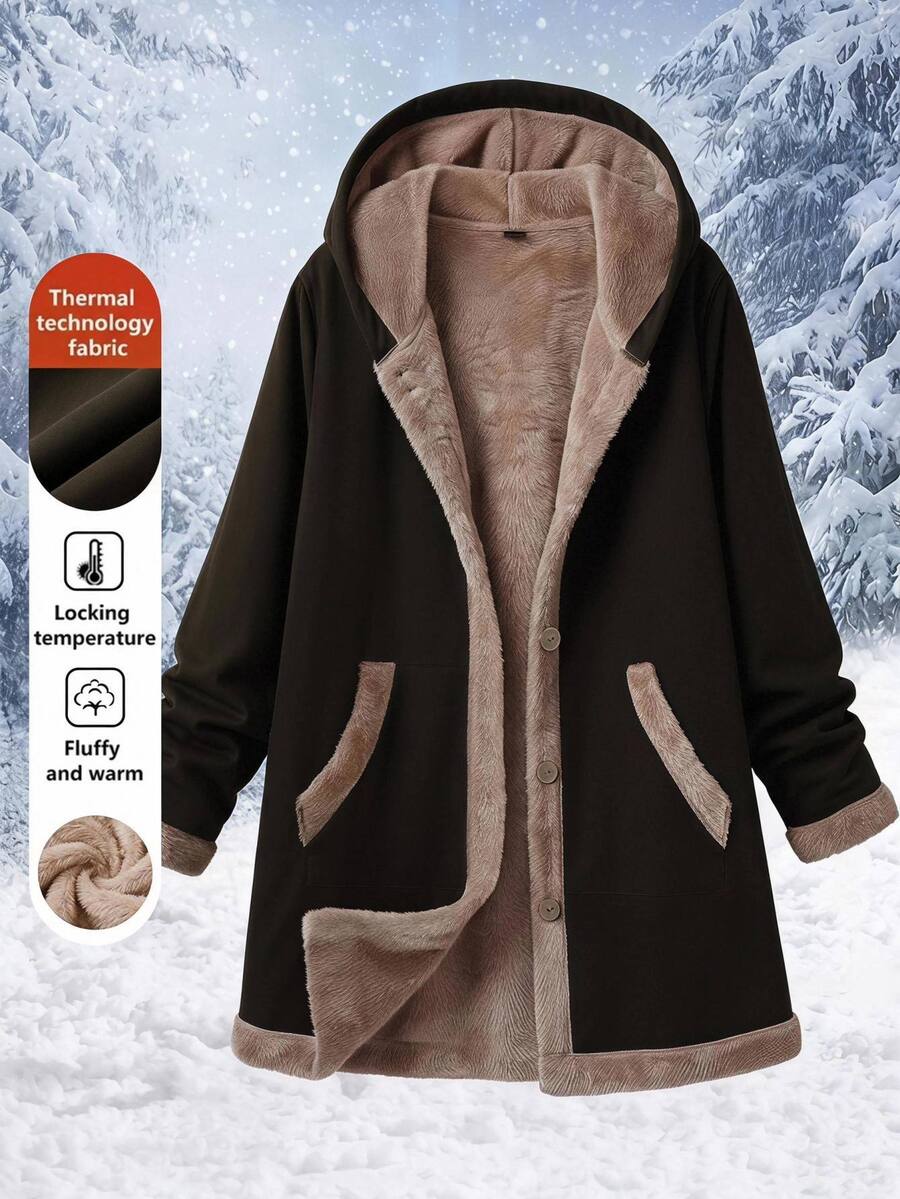 Plus Size Longline Knit Hoodie with Pockets