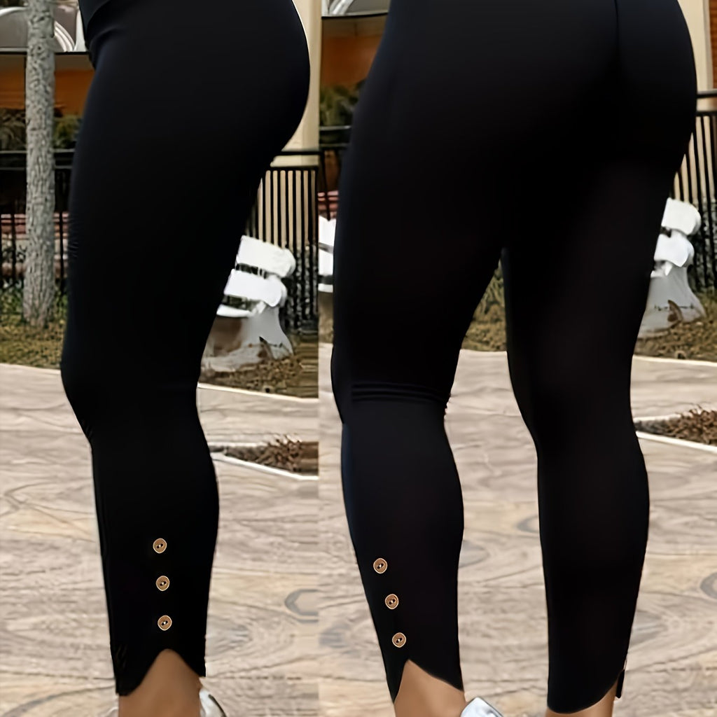 Plus Size Black Split Hem Stretch Leggings