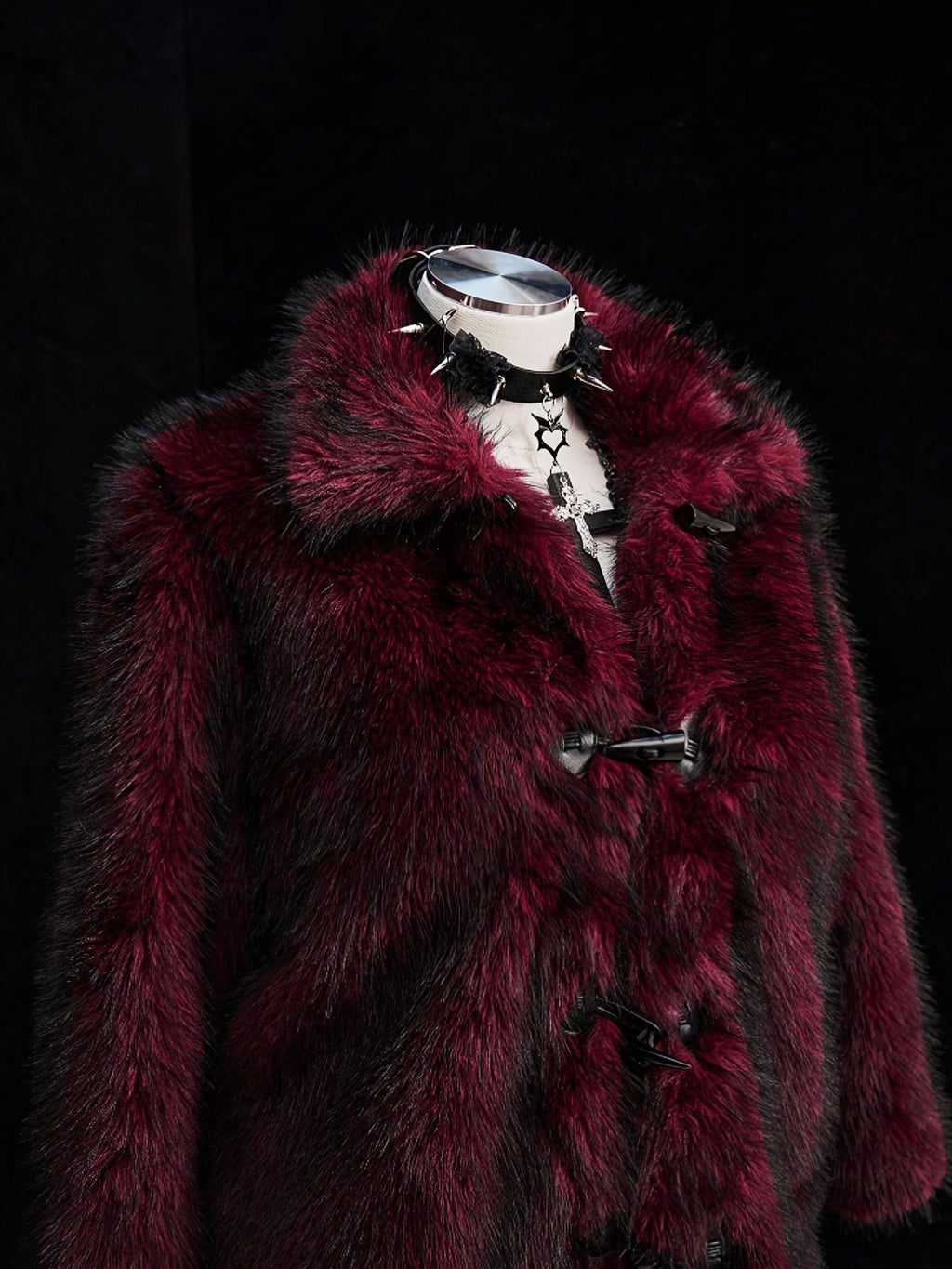 Plus Size Deep Red Faux Fur Jacket with Toggle Fastenings