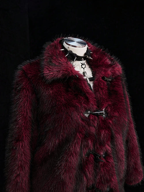 Plus Size Deep Red Faux Fur Jacket with Toggle Fastenings