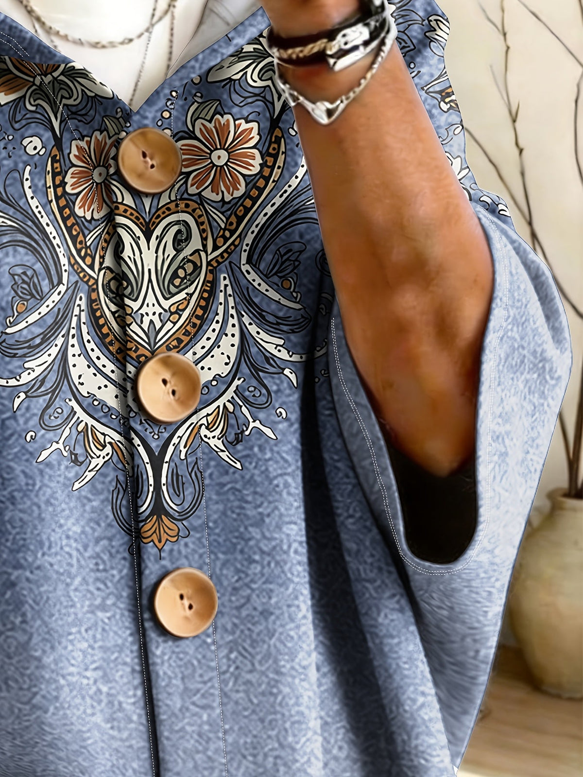 Plus Size Paisley Floral Print Hooded Cardigan
