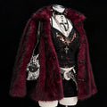 Plus Size Deep Red Faux Fur Jacket with Toggle Fastenings