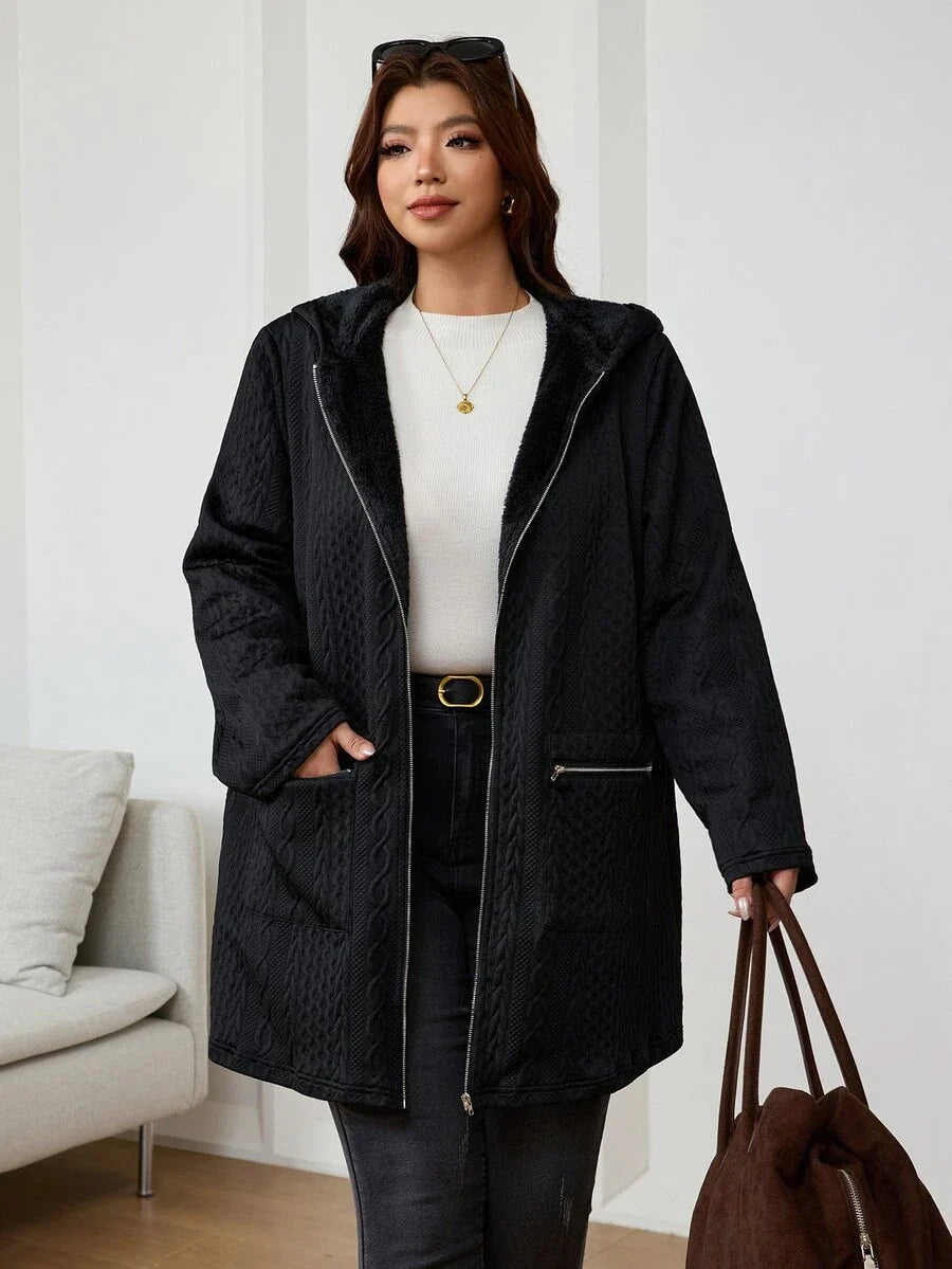 Plus Size Longline Knit Hoodie with Pockets