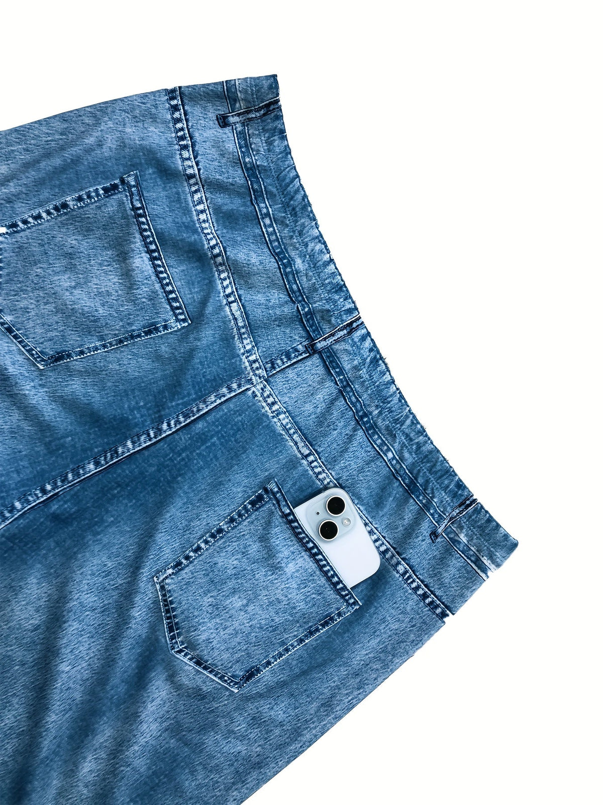 Plus Size Faux Denim Print Stretch Trousers